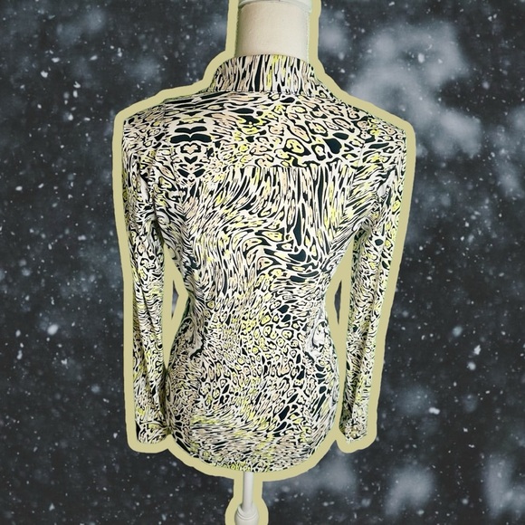 Caché Vintage Y2K Chartreuse / Lime Green Leopard & Brocade Button Down Top XS - Picture 7 of 10